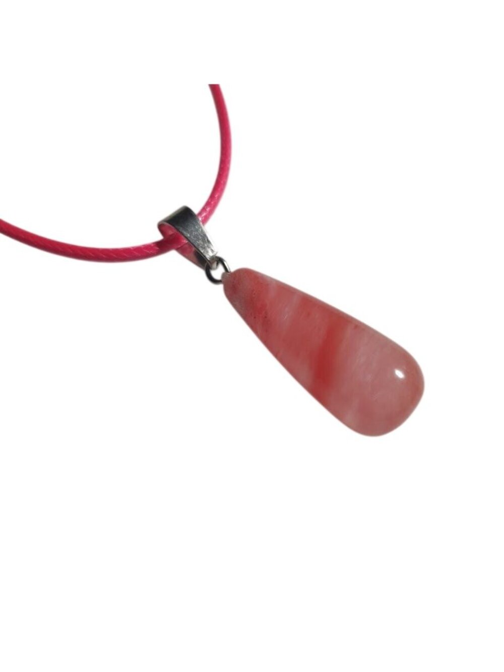 Healing Necklace Teardrop Pendant Pink Stone Adjustable Clasp Jewelry Gift